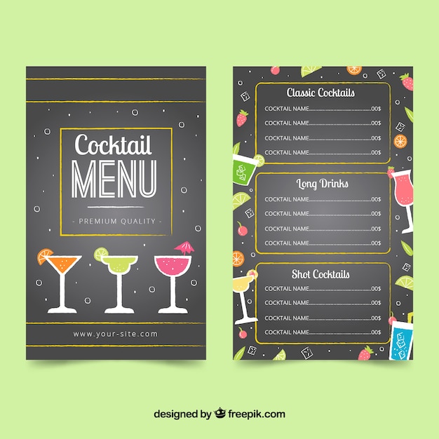 Modèle de menu cocktail sombre