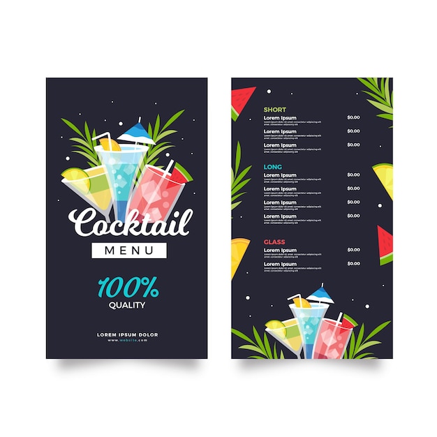 Vecteur gratuit modèle de menu de cocktail