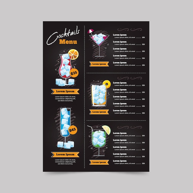 Vecteur gratuit modèle de menu de cocktail