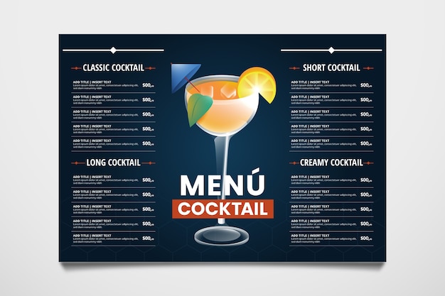 Vecteur gratuit modèle de menu de cocktails à gradient plat