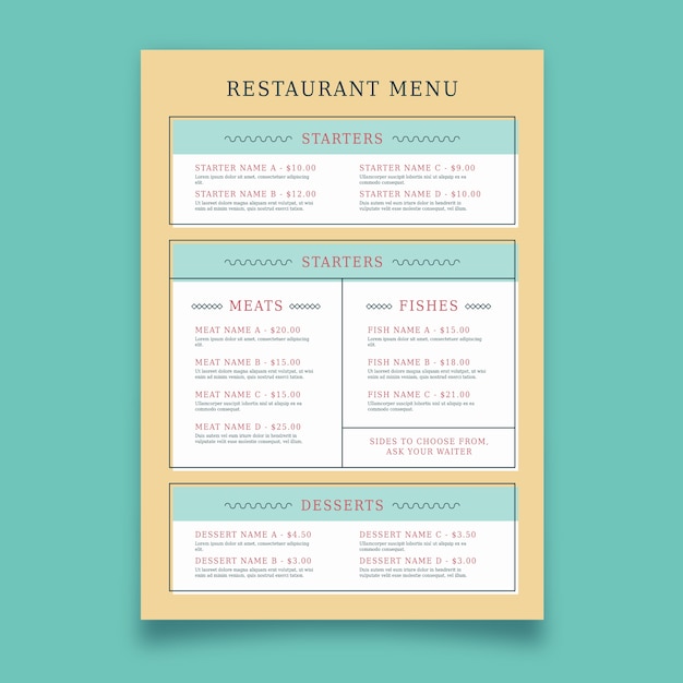 Modèle De Menu Coloré De Restaurant