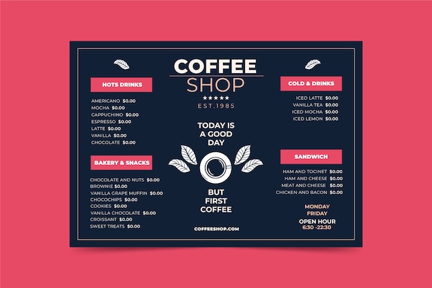 Vecteur gratuit modèle de menu de concept de café