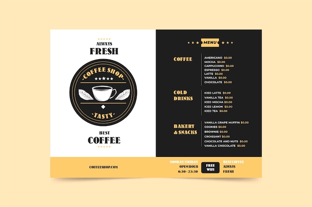 Vecteur gratuit modèle de menu de concept de café