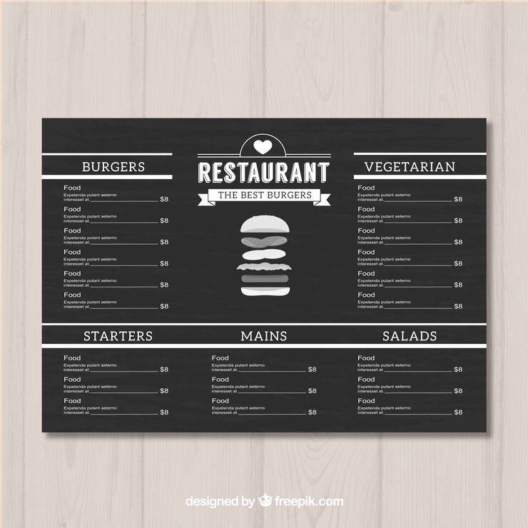 Vecteur gratuit modèle de menu dans le style de tableau noir