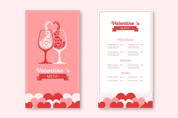 Vecteur gratuit modèle de menu dessiné à la main pour la saint-valentin