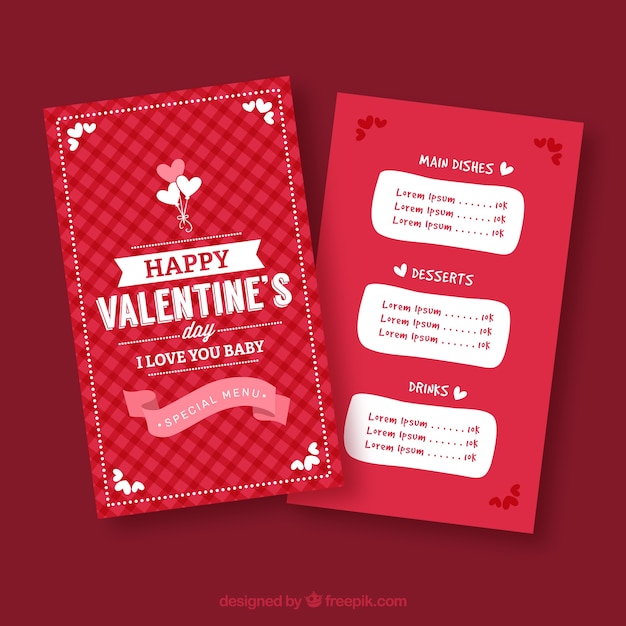 Vecteur gratuit modèle de menu du jour plat saint-valentin