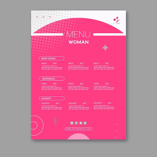 Vecteur gratuit modèle de menu de femme d'affaires