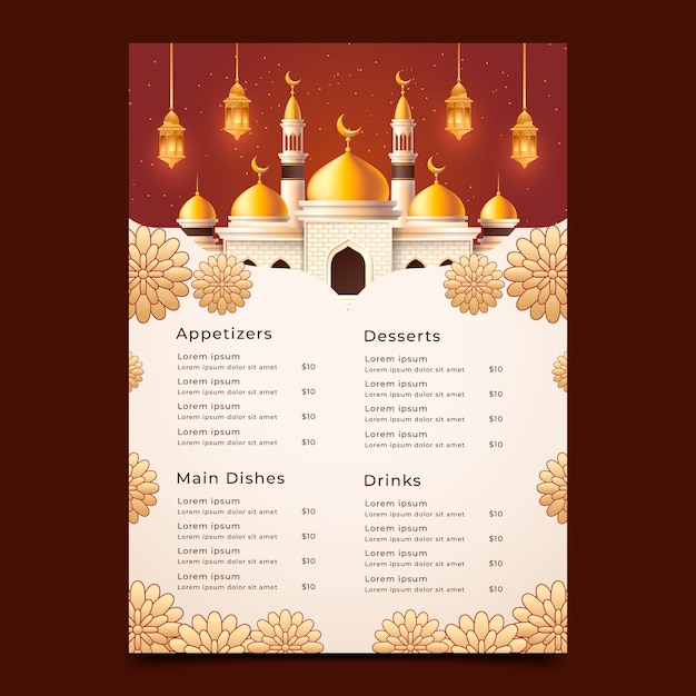 Vecteur gratuit modèle de menu de fête iftar réaliste