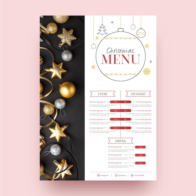 Vecteur gratuit modèle de menu de fête de noël