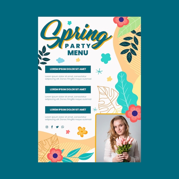 Modèle de menu de fête de printemps design plat