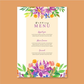 Modèle de menu de fleurs colorées aquarelle