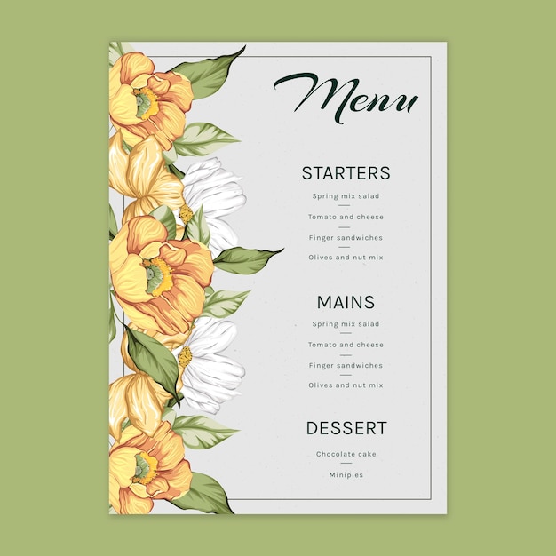 Vecteur gratuit modèle de menu floral pour mariage