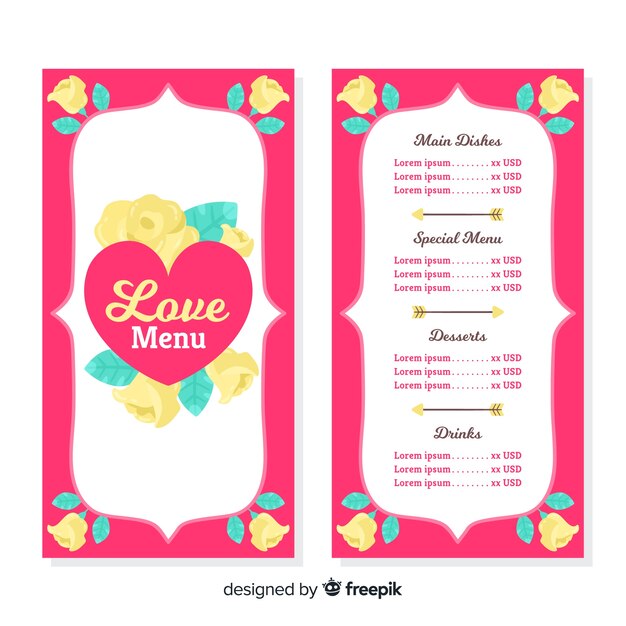 Modèle De Menu Floral Saint-valentin