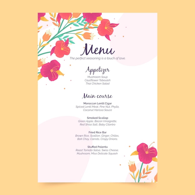 Modèle de menu floral