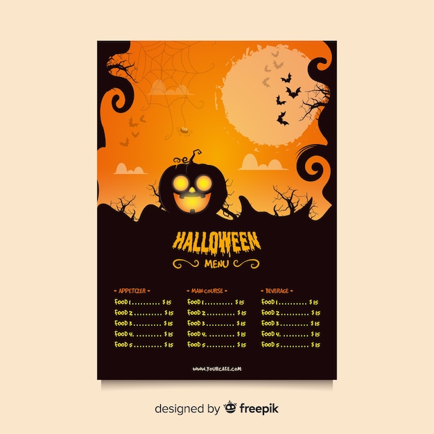 Modèle De Menu Halloween Coloré Avec Un Design Plat