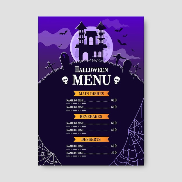 Vecteur gratuit modèle de menu d'halloween dégradé