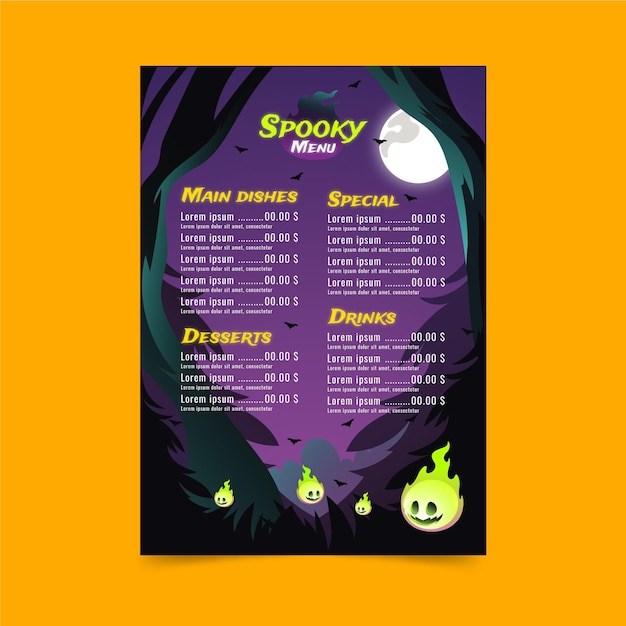 Vecteur gratuit modèle de menu d'halloween dégradé