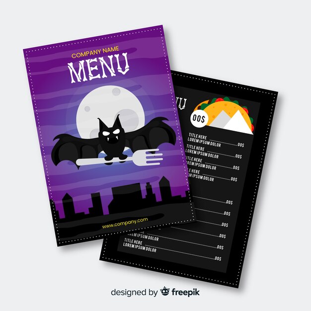 Modèle de menu halloween design plat