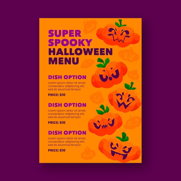 Vecteur gratuit modèle de menu halloween design plat