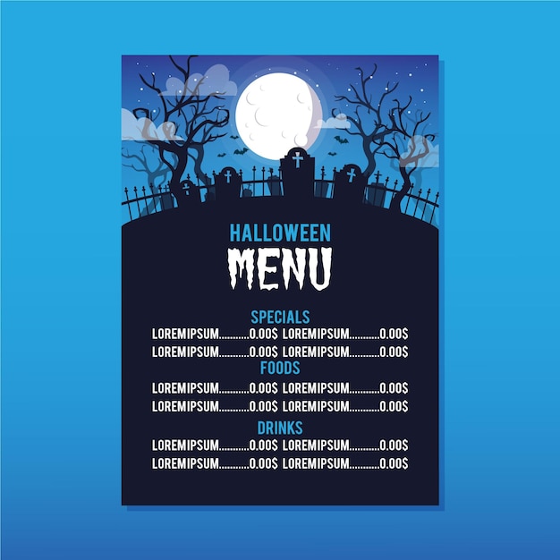 Modèle de menu halloween design plat