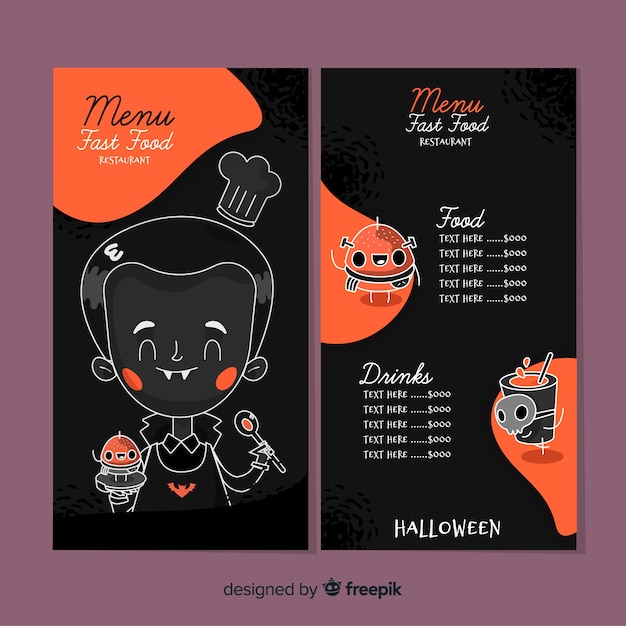 Modèle De Menu Halloween Dessiné à La Main