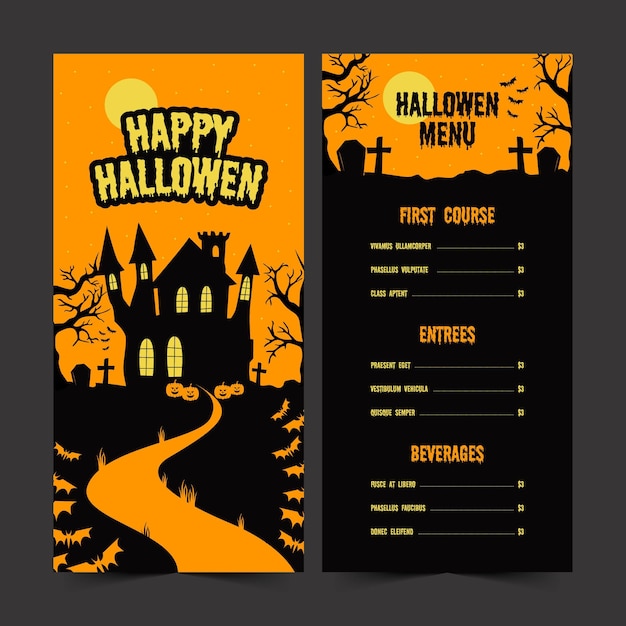 Vecteur gratuit modèle de menu halloween dessiné à la main