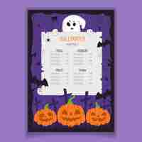 Vecteur gratuit modèle de menu halloween dessiné à la main