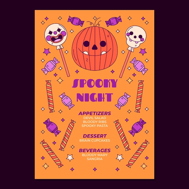 Modèle De Menu Halloween Dessiné à La Main