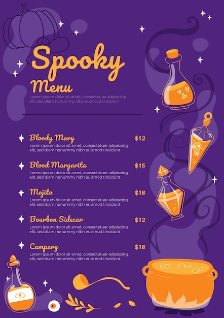 Modèle De Menu Halloween Dessiné à La Main