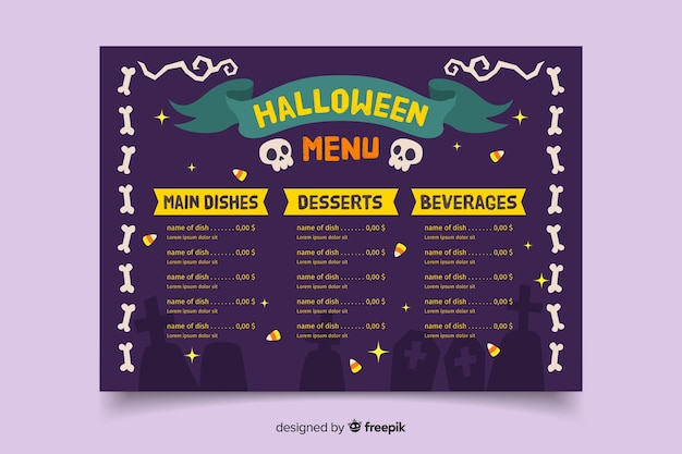 Vecteur gratuit modèle de menu halloween effrayant dessinés à la main