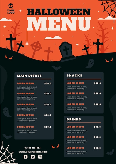 Vecteur gratuit modèle de menu halloween plat dessiné à la main