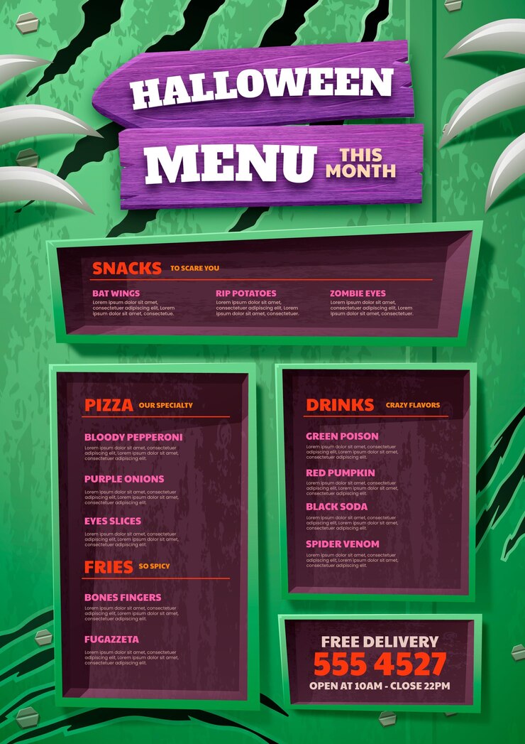 Vecteur gratuit modèle de menu halloween réaliste