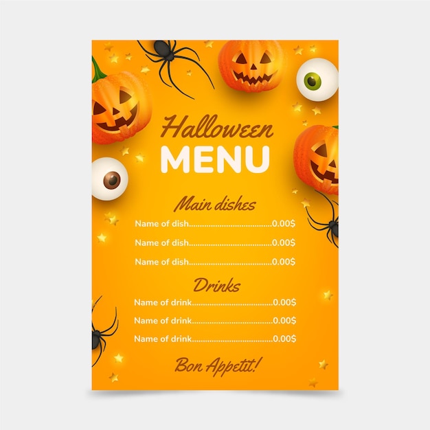 Modèle De Menu Halloween Réaliste