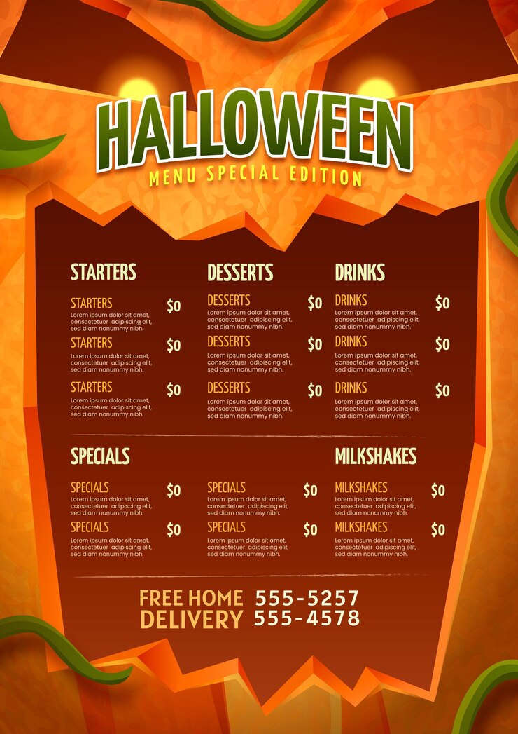 Vecteur gratuit modèle de menu halloween réaliste
