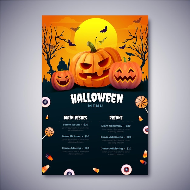 Modèle de menu halloween réaliste