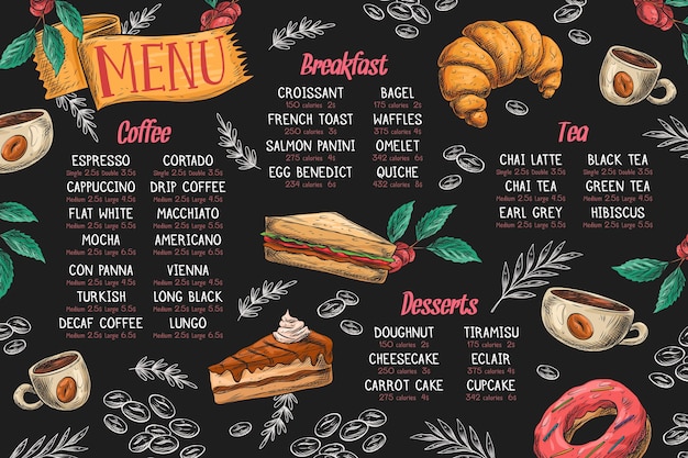 Vecteur gratuit modèle de menu horizontal avec des plats