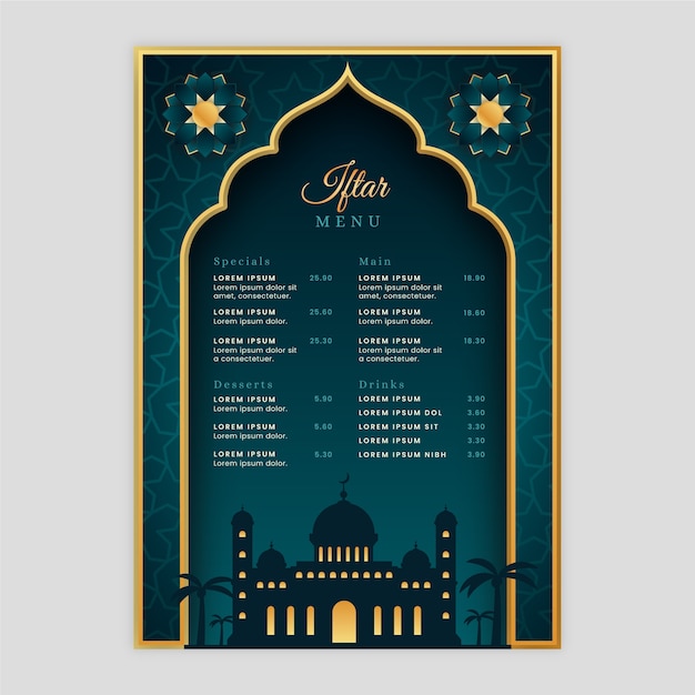 Vecteur gratuit modèle de menu iftar dégradé