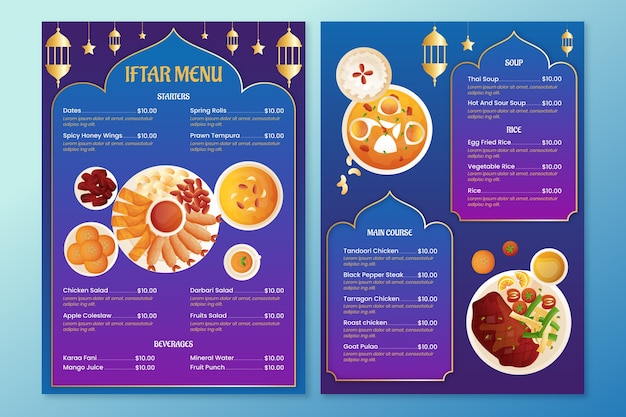 Vecteur gratuit modèle de menu iftar dégradé