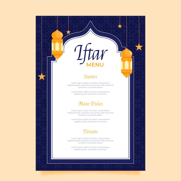 Vecteur gratuit modèle de menu iftar dessiné à la main