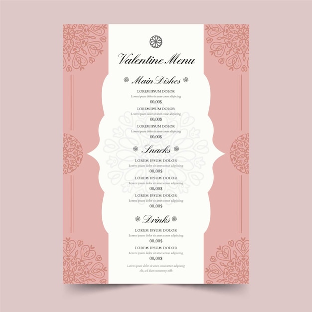 Vecteur gratuit modèle de menu d'illustration de la saint-valentin