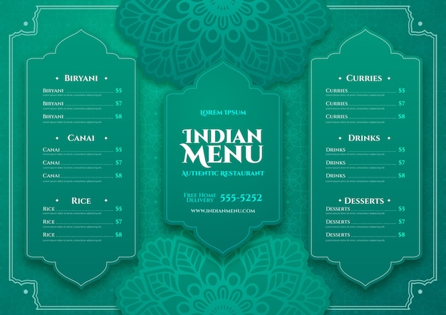 Modèle De Menu Indien Dégradé | Vecteur Gratuite
