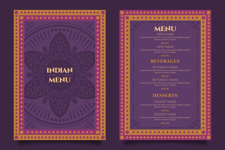 Vecteur gratuit modèle de menu indien design plat dessiné à la main