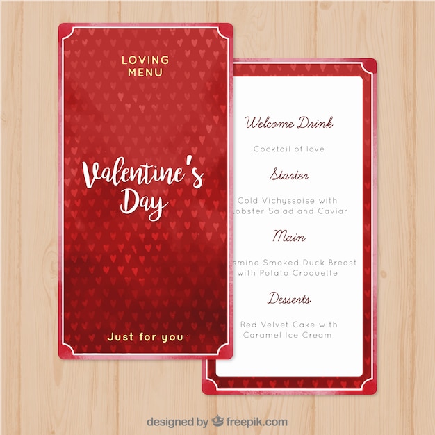 Vecteur gratuit modèle de menu de jour saint valentin dessinés à la main