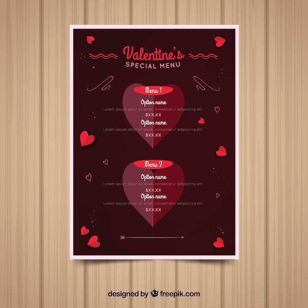 Vecteur gratuit modèle de menu de jour saint valentin dessinés à la main