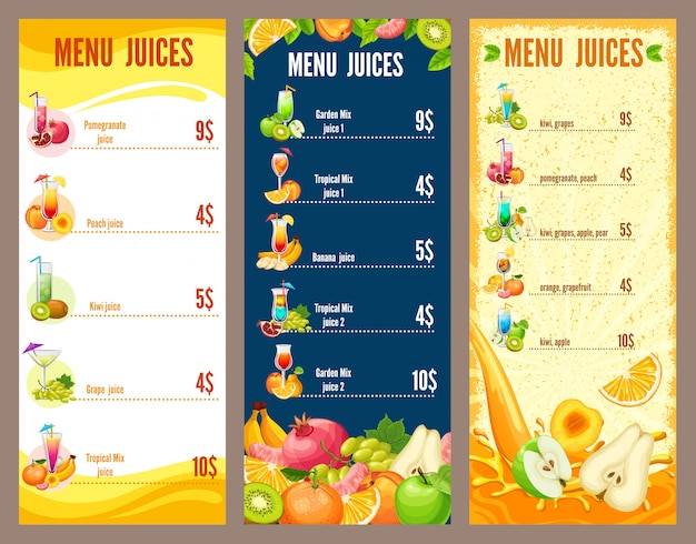 Vecteur gratuit modèle de menu de jus de fruits naturels colorés