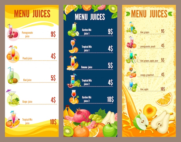 Modèle De Menu De Jus De Fruits Naturels Colorés