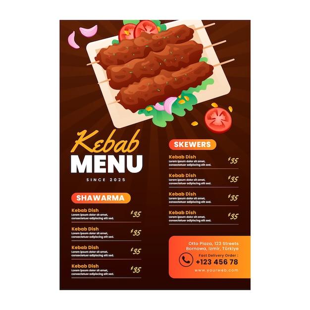 Vecteur gratuit modèle de menu de kebab dégradé