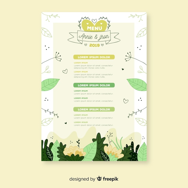 Modèle De Menu De Mariage Dessiné à La Main