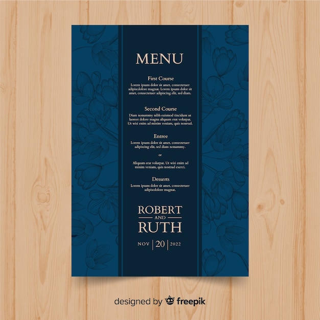 Modèle De Menu De Mariage Dessiné à La Main