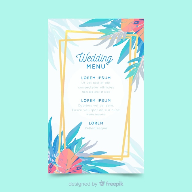 Modèle De Menu De Mariage Floral Aquarelle